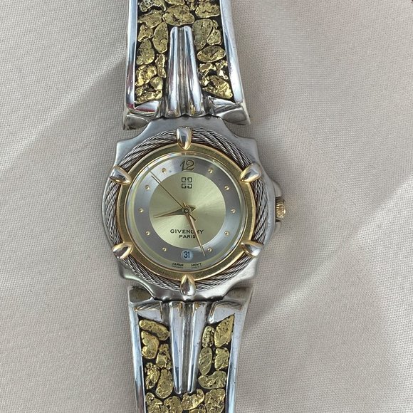 Vintage Givenchy Paris Watch with 23 Karat plus Gold Nugget Bracelet - Picture 4 of 17